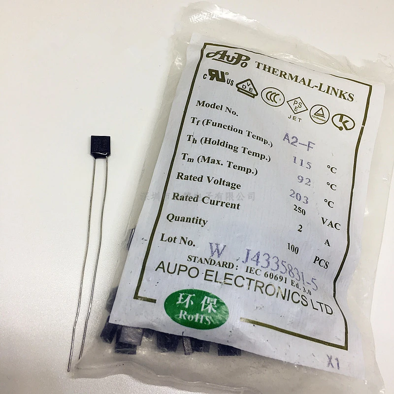 Fusível térmico quadrado de 100 pces aupo A4-2A-F 130 graus 2a 250v rh130