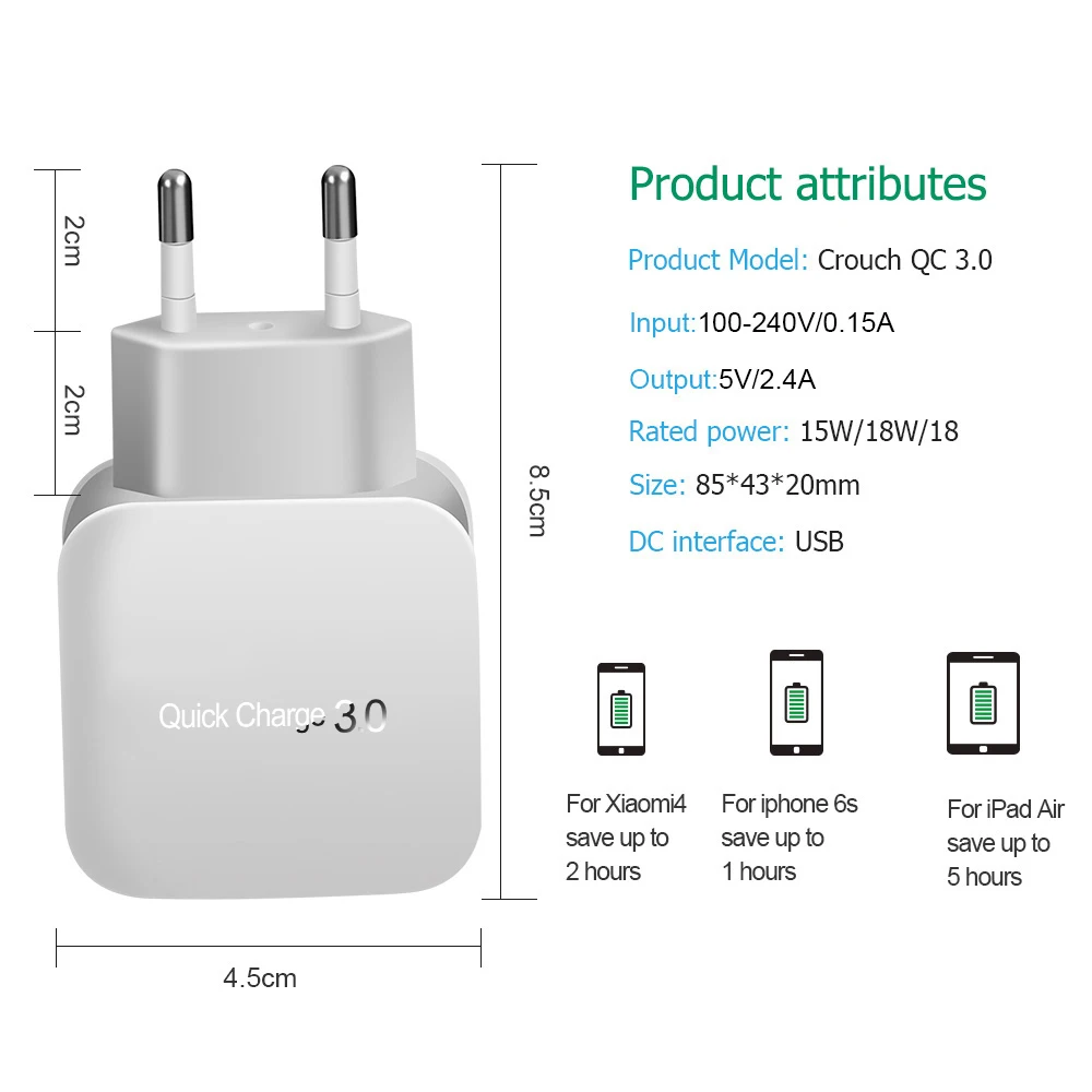 Suhach Быстрая зарядка QC 3,0 USB настенное зарядное устройство для iPhone 6 7 8 X Xs MAX XR iPad Mini 3 4 5 samsung S8 S9 htc быстрое зарядное устройство