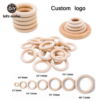 

Let's Make Wooden Ring Maple 20/50pcs All Size Custom Logo Natural Wood Baby Teething DIY Craft Wholesale 25/40/50/56/70/98mm