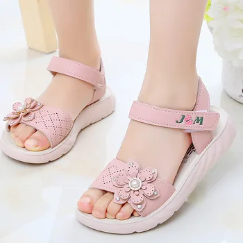 

Kids Children Girls Sandals Shoes Summer Fashion Flower Girls Flat Princess Shoes Pink Purple Baby Leather Sandal