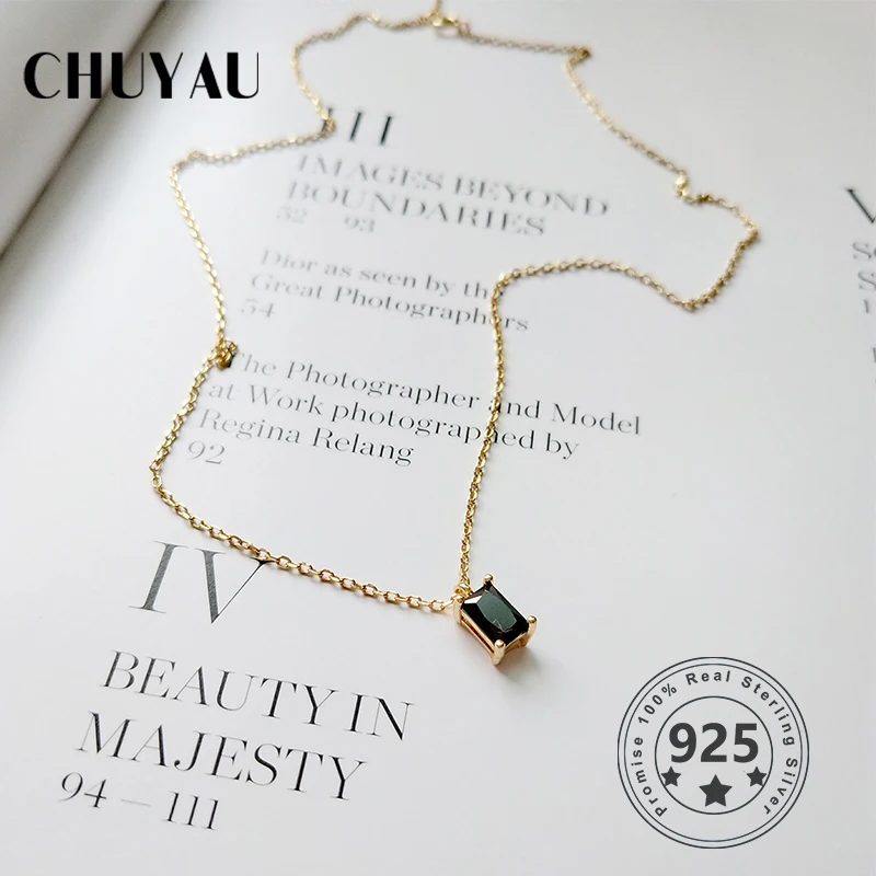 Ожерелье женское из серебра 925 пробы с квадратным кулоном черного