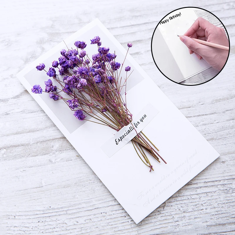 Creatività cartolina carta regalo inviti di nozze biglietti d'auguri  Gypsophila fiori secchi compleanno busta benedizione scritta a mano -  AliExpress