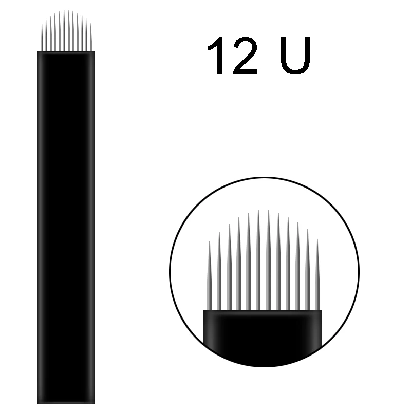 50 шт 0,18 мм микроблейдинг иглы 12 14 16 18 pin u-образный Перманентный макияж бровей Иглы татуировки лезвия для 3D ручки для вышивки - Габаритные размеры: 12u-shape 0.18mm