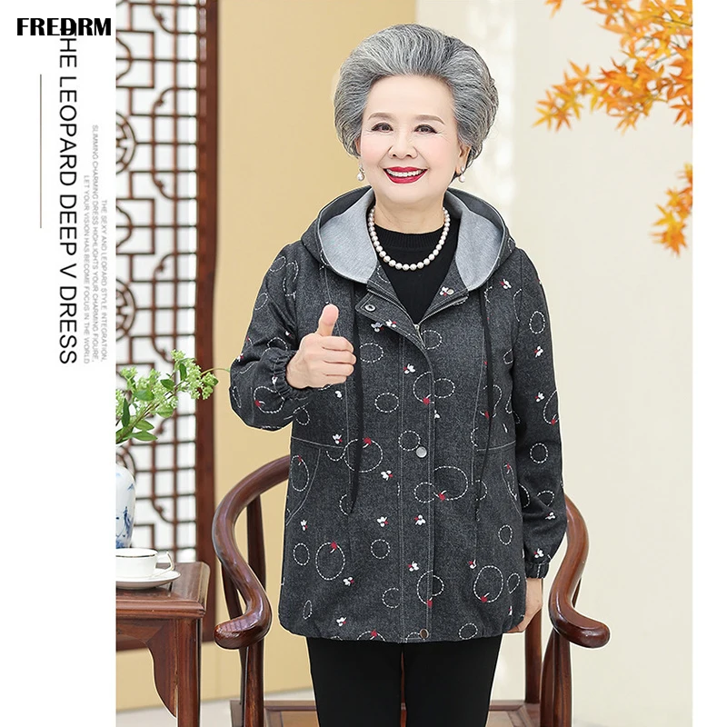 

FREDRM Plus Size Jackets Women 2020 New Spring Autumn Printing Female Outerwear Middle-aged Ladies Turn-down Collar 5XL 6XL Coat