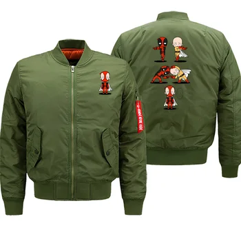 

One Punch Deadpool Cartoon Winter Mens Jacket Streetwear Fashion Bomber Military Hip Hop Zipper Coat Thick Jackets Warm Clothing