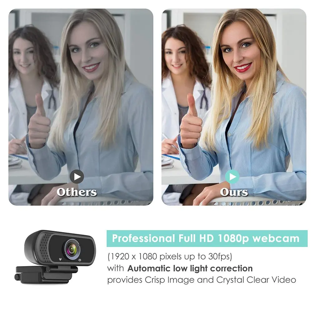 1080p камера с подставкой и защитным чехлом веб высокой четкости для ПК ноутбука