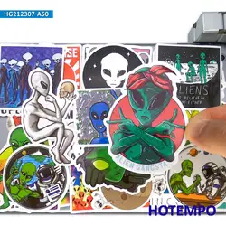 Paquete de pegatinas divertidas para teléfono, ordenador portátil, monopatín, coche, para equipaje, bicicleta, 50 piezas, alienígena, Saucerman, OVNI, espacio exterior