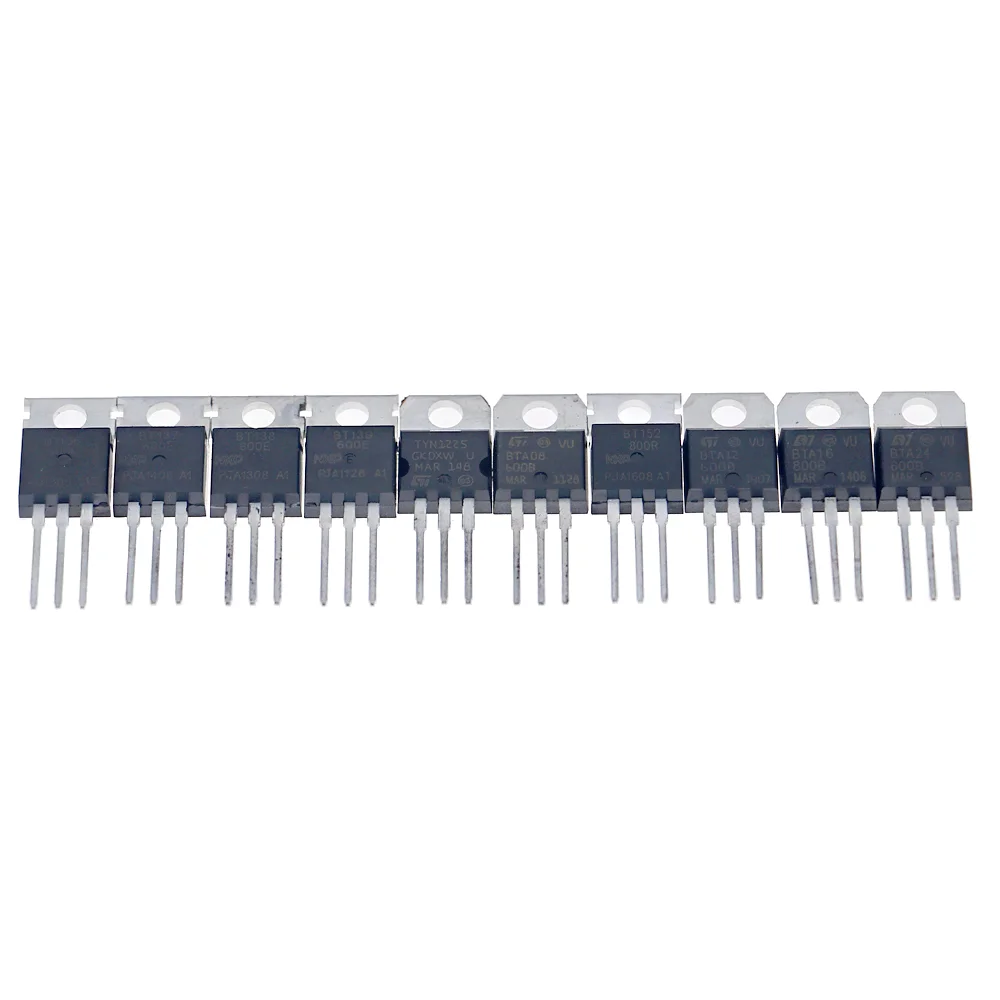 50Pcs 10 Values Triode Thyristor Kit BT136-600E BT137 BT138 BT139 TYN1225 BTA08 BT152 BTA12 BTA16 BTA24-600B With box