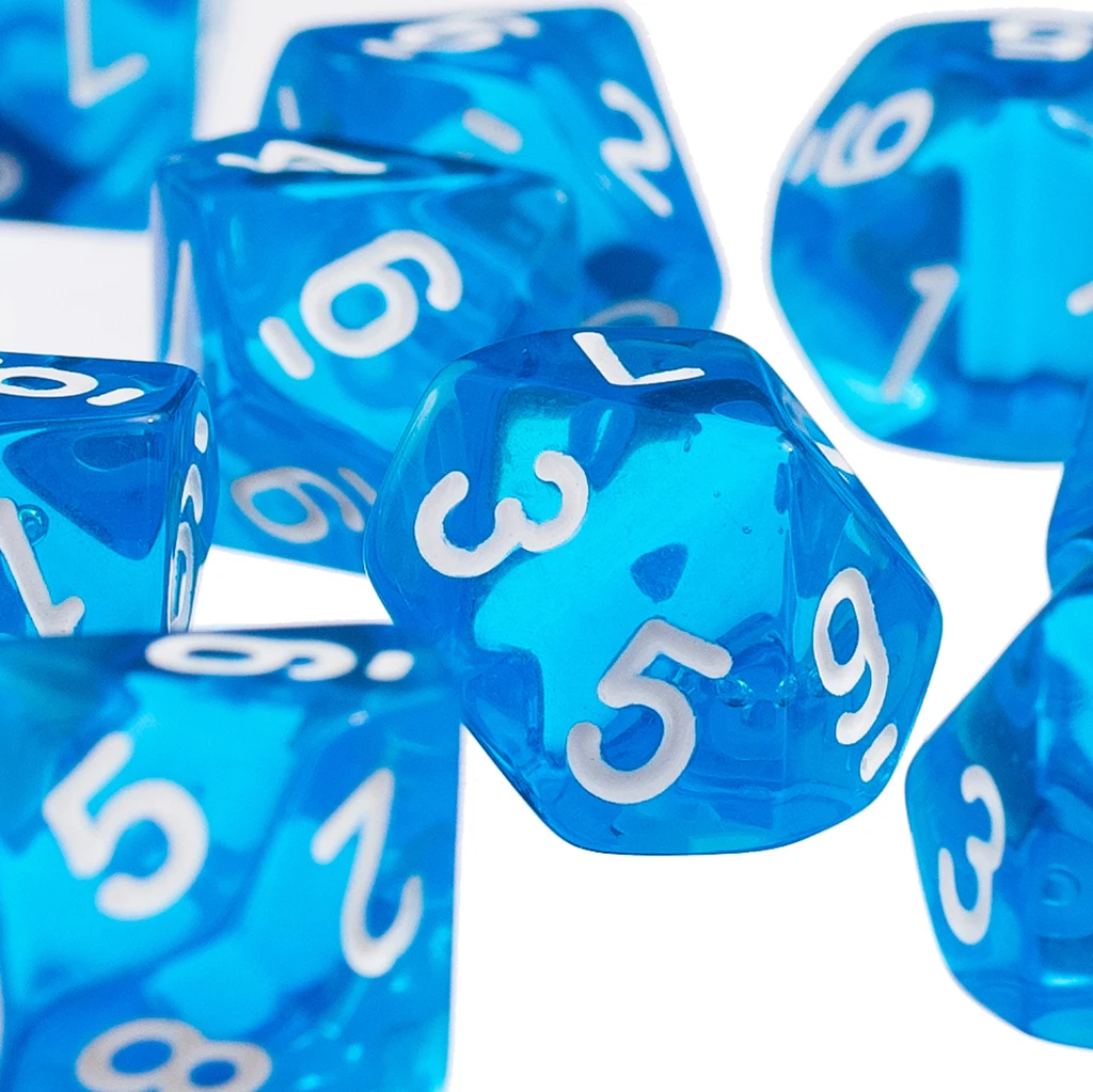 D10 Blue Ten Sided Gem Dice for RPG  Games Set of 10 Dice