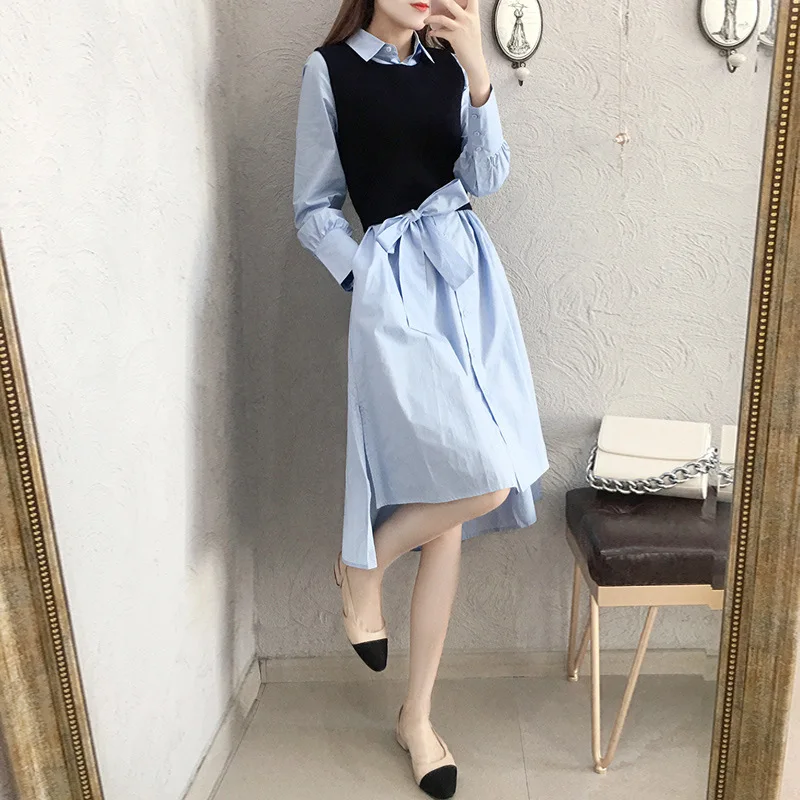 

Mid-length Women's Long-Sleeve 2019 Autumn Clothing New Style Versatile Fashion Cardigan Shirt Outdoor Europe And America Dress