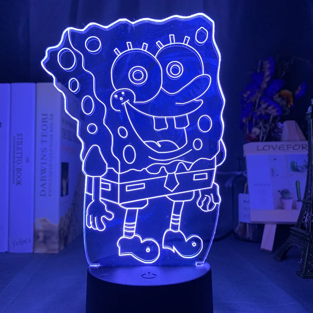 Ночной светильник SpongeBob SquarePants Led 3d оптический 16 цветов меняющийся с пультом дистанционного управления Usb питанием от аккумулятора Ночной светильник для украшения спальни