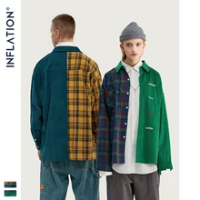 Бренд INFLATION, мужская рубашка в клетку большого размера, FW, уличная одежда, Лоскутная Вышивка, мужская рубашка в стиле хип-хоп, Хлопковая мужская рубашка, топы 92102W