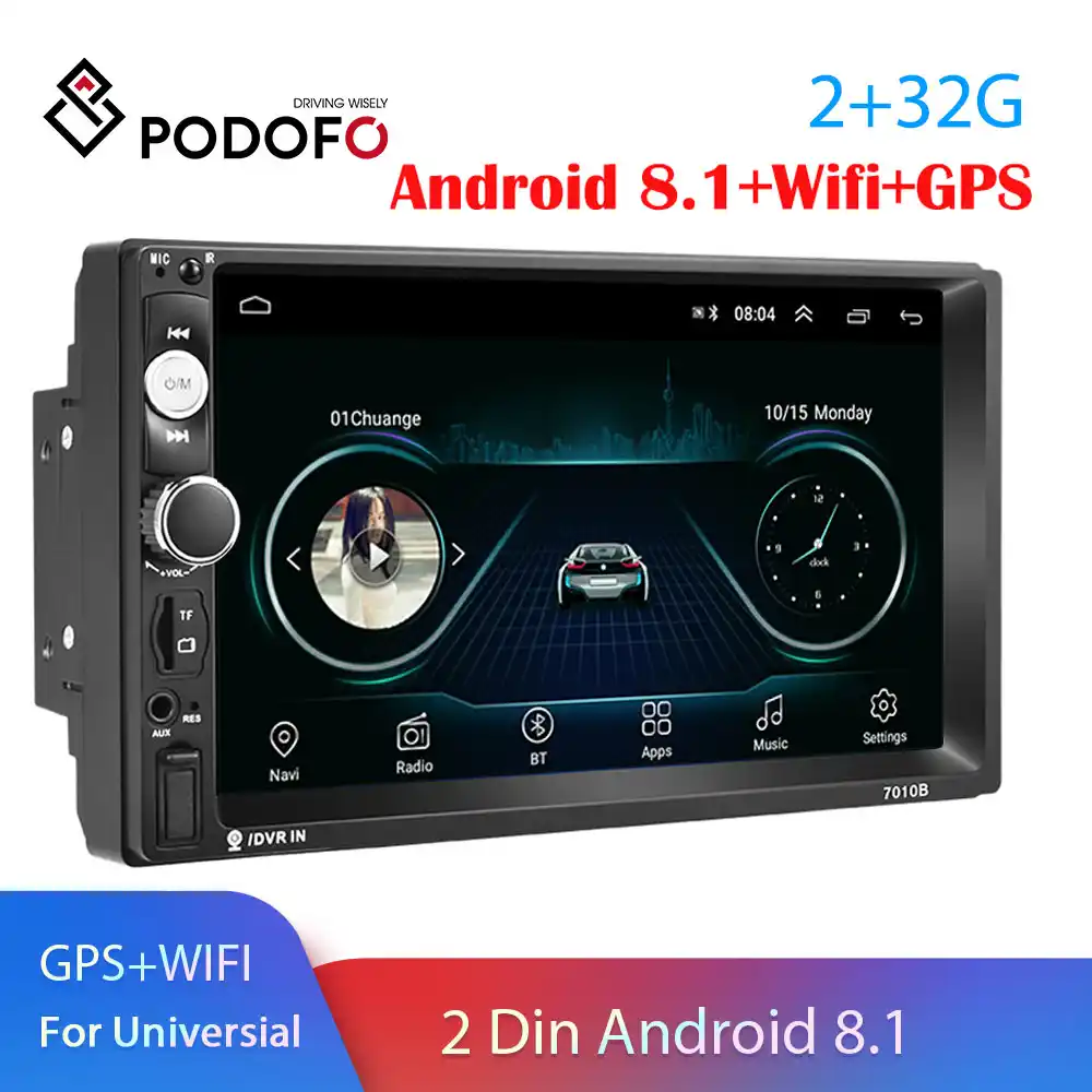 Podofo Android 8.1 Car Multimedia Player 2Din GPS Navi Car Radio Wifi