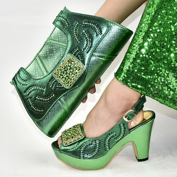 

Hot Selling African Rhinestone Ladies Shoes And Purse Set Newest Italian Woman High Heels Shoes And Bag Set For Party