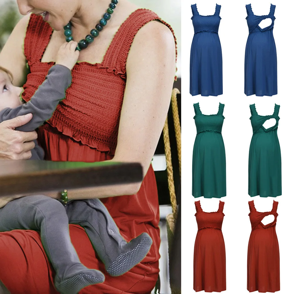 

Spring And Summer New Style Europe And America Solid Color Versatile Fashion Feeding Service Nursing Strapped Dress
