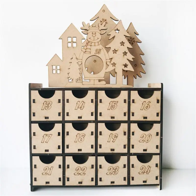 1 Pcs Wooden Advent Calendar Double Sided 13-24 Numbered Drawers Christmas Decoration Children Gifts Small Treats Storage Box - Цвет: 03