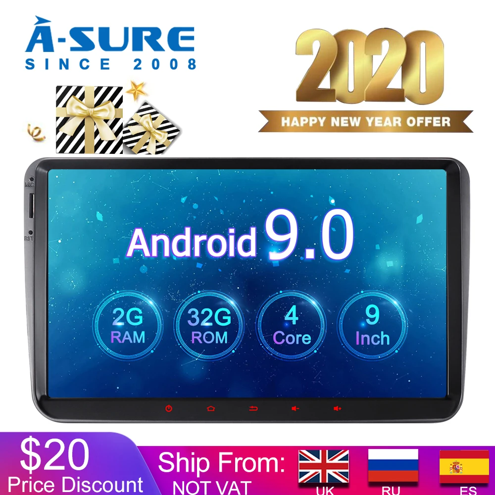A-Sure Car Multimedia 2 Din Android 9.0 Radio IPS 9'' GPS Navigation For Volkswagen VW Passat b6 Ti