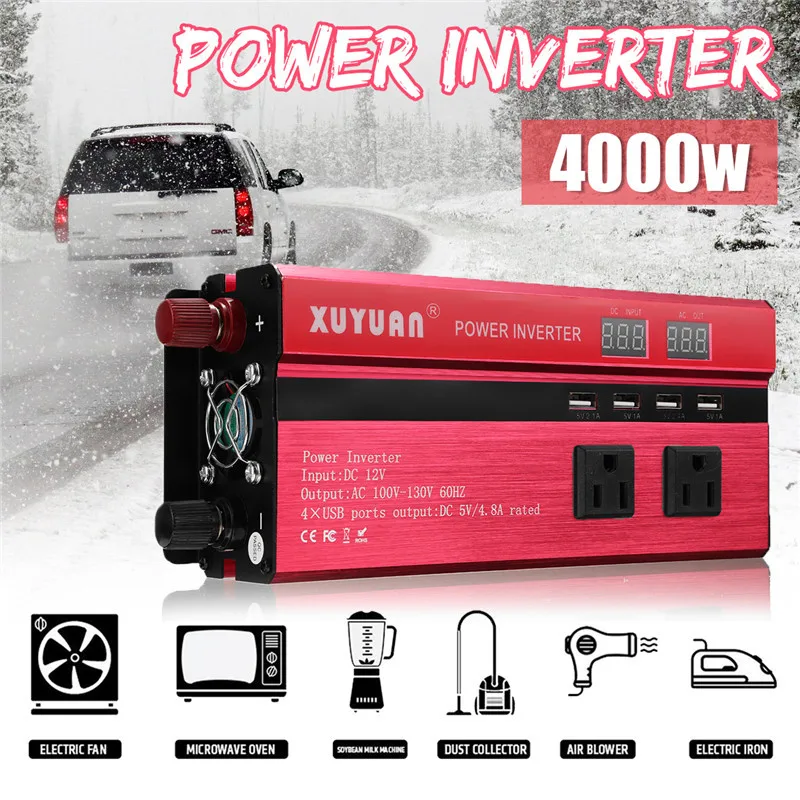 Инвертор 12V 220V 4000 Вт пик автомобиля Мощность инвертор Напряжение трансформатор