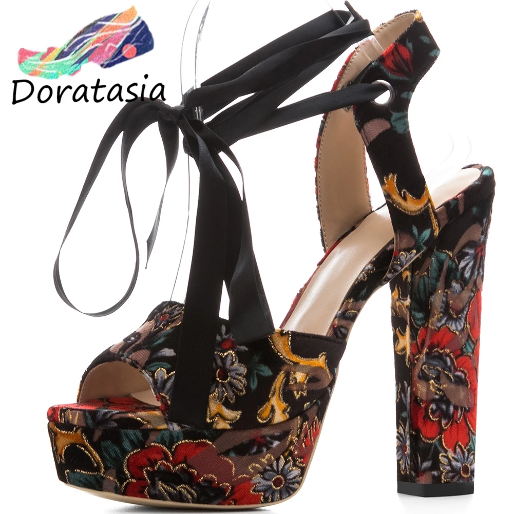 

DORATASIA Sexy Print Girl Summer Platform Bowtie High Heel Sandals Sandals Women Casual Party Dress Club Shoes Woman
