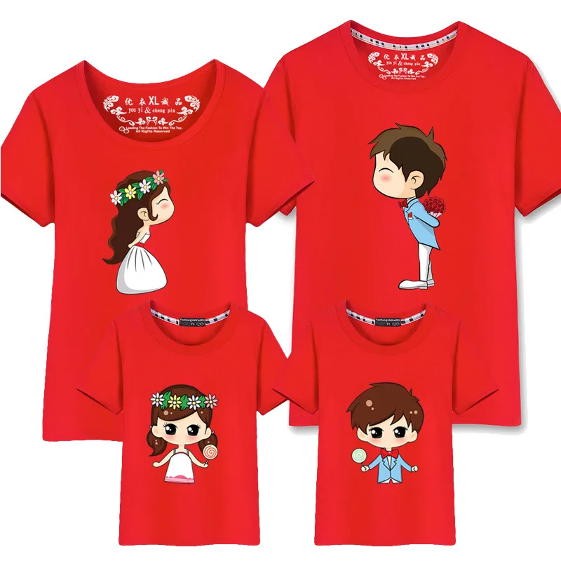 Matching Shirts for Couples Mama Mom And Daughter Father Son Family Outfits For Wedding Lovely Ladies Summer T-shirts | Мать и ребенок