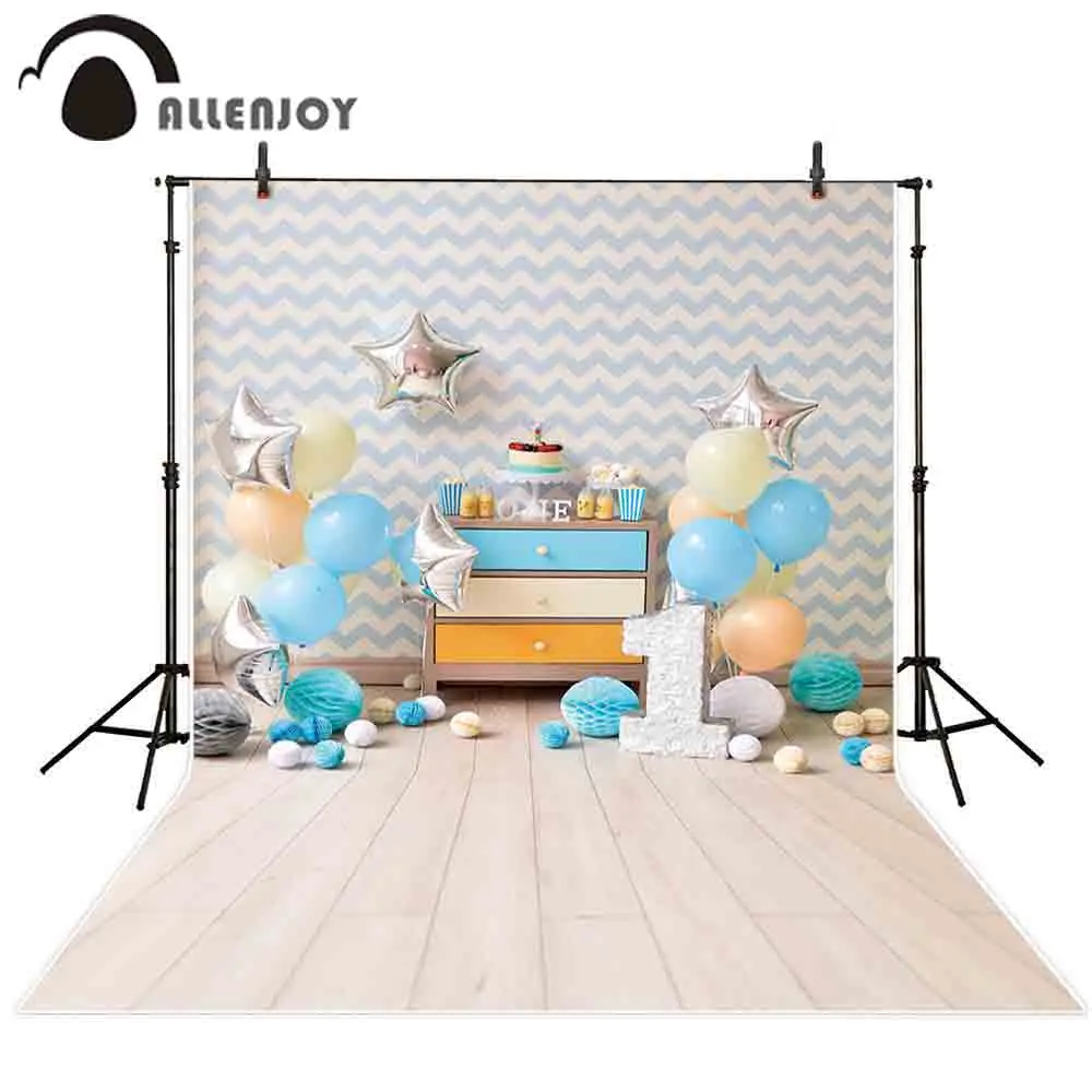 Фотофон Allenjoy фоны 1-й день рождения торт разбивать воздушный шар деревянный пол