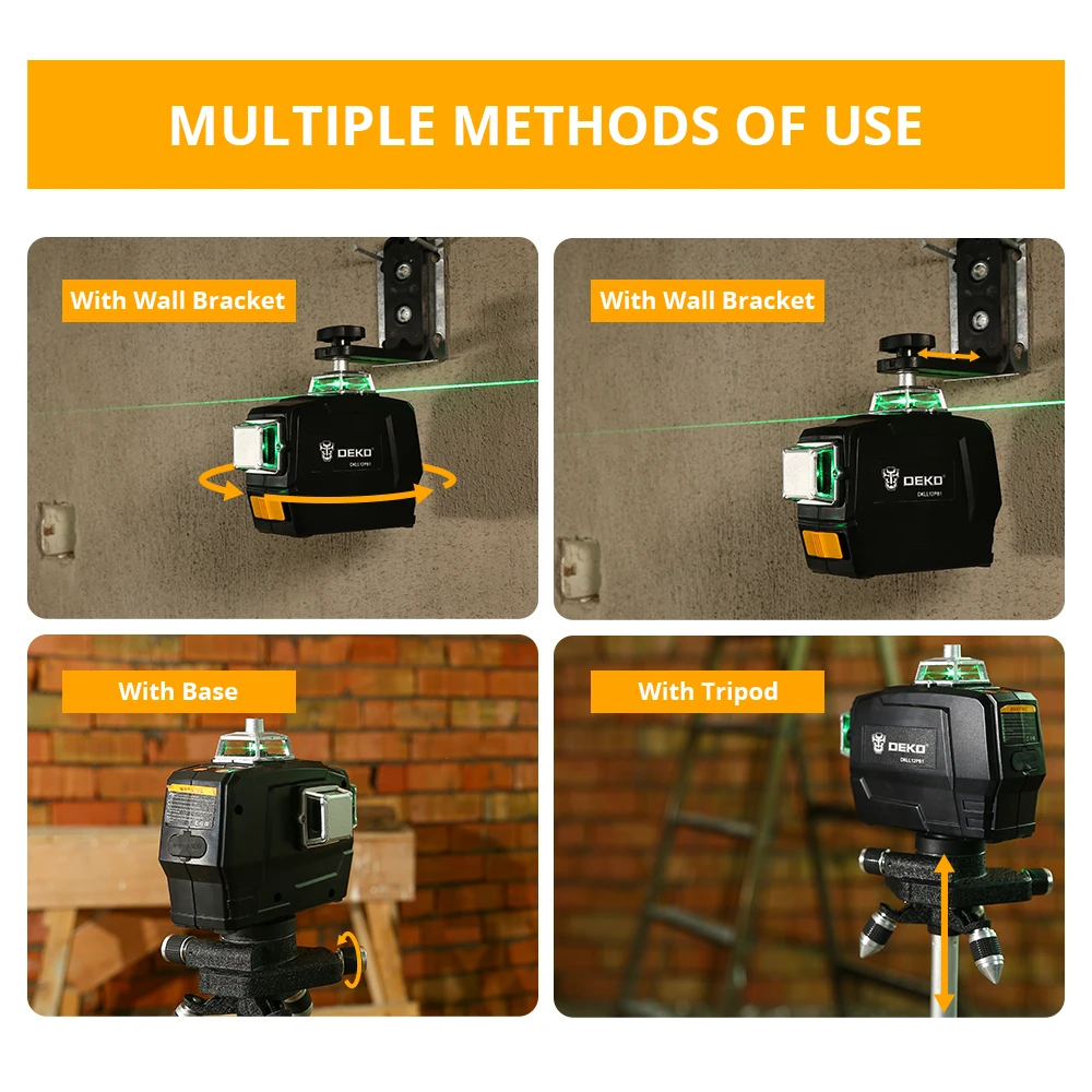 DEKO DKLL12PB 12 Lines 3D Laser Level Automatic Self Leveling Vertical Horizontal 360 Degrees Tilt Rotary Indoor&Outdoor Mode laser level