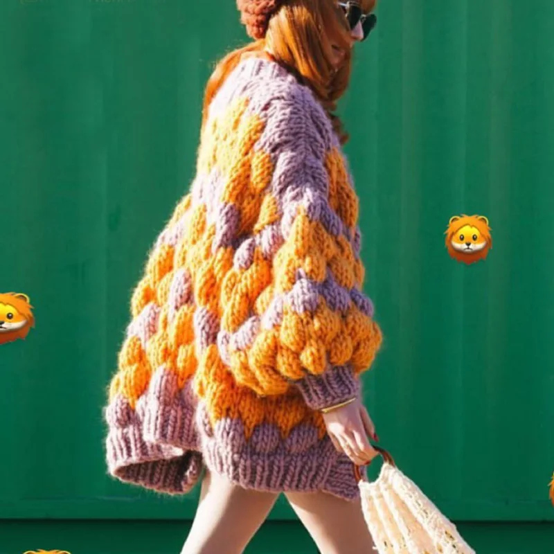 Богемный Вдохновленный разноцветный кардиган для женщин, длинный вязаный свитер с пышными рукавами, Женский Повседневный негабаритный кардиган mujer Новинка