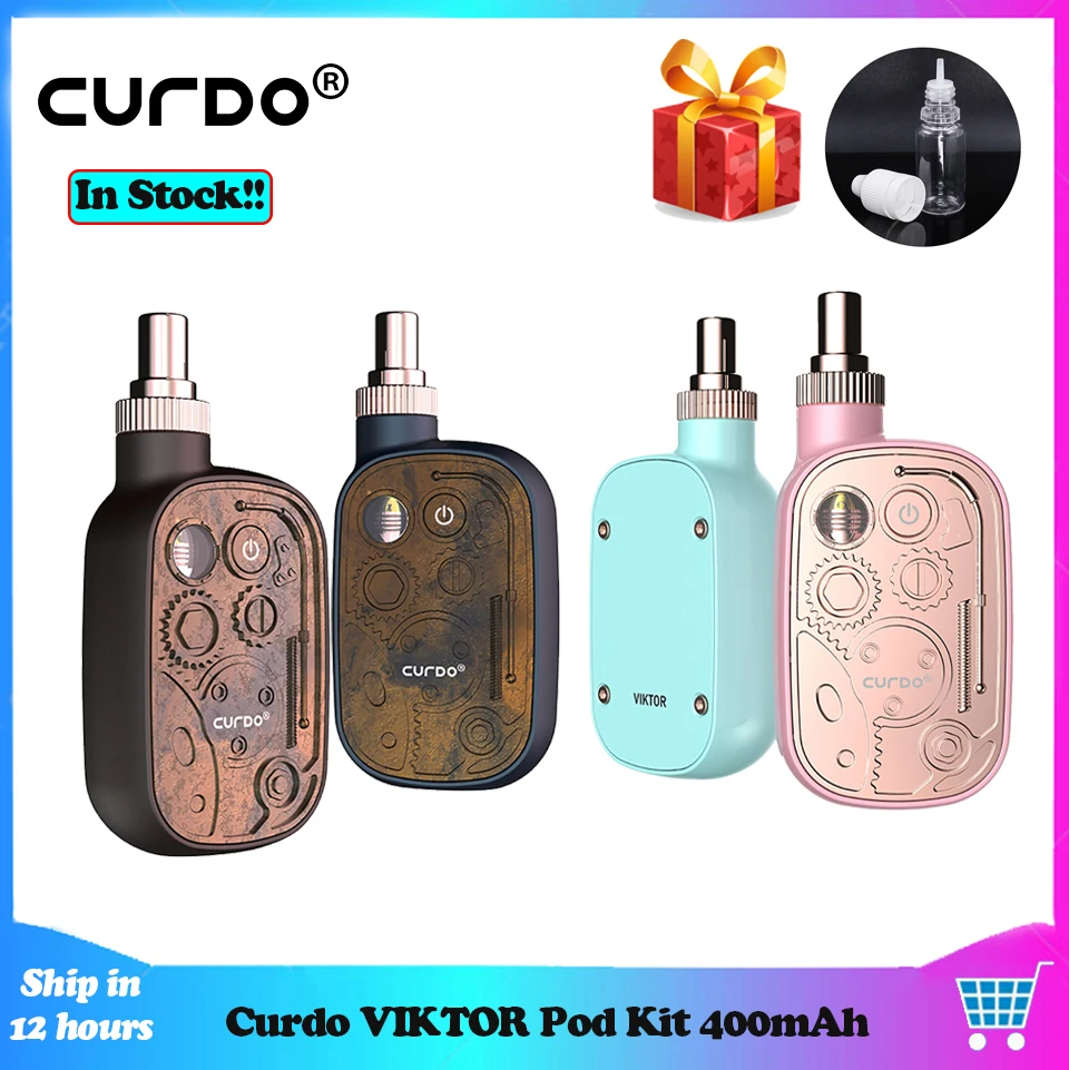 

New Curdo VIKTOR Pod Vape Kit with 400mAh Battery 1ml Pod 2.2ohm Ceramic Coil Steam Punk Style Vaporizer vs Drag Tesla Nano Kit