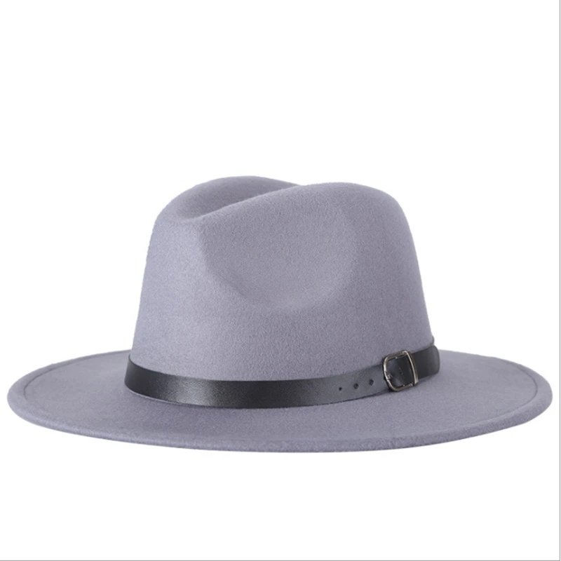 Belt Solid Color Women Red Felt Hat Autumn Winter Fashion Simple Tide Korean Version Jazz Hat Adult Cap 6