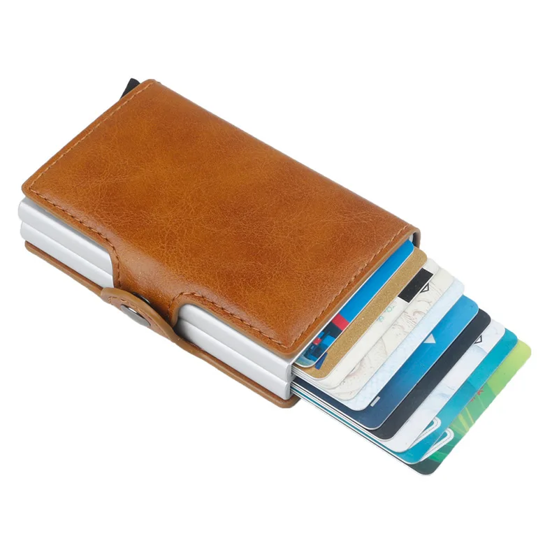 

Women Rfid Wallet Men Money Bag Mini Purse Male Aluminium Card Wallet Small Clutch Leather Wallet Thin Purse carteras 2019