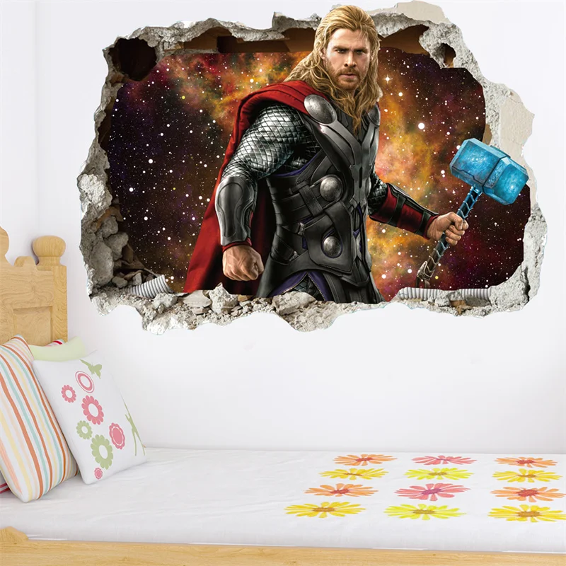 Adesivi Murali 3D Marvel Thor Camerette Thor'S Hammer Toilet Decor The Avengers Adesivi Murali Art Pvc Poster Murali