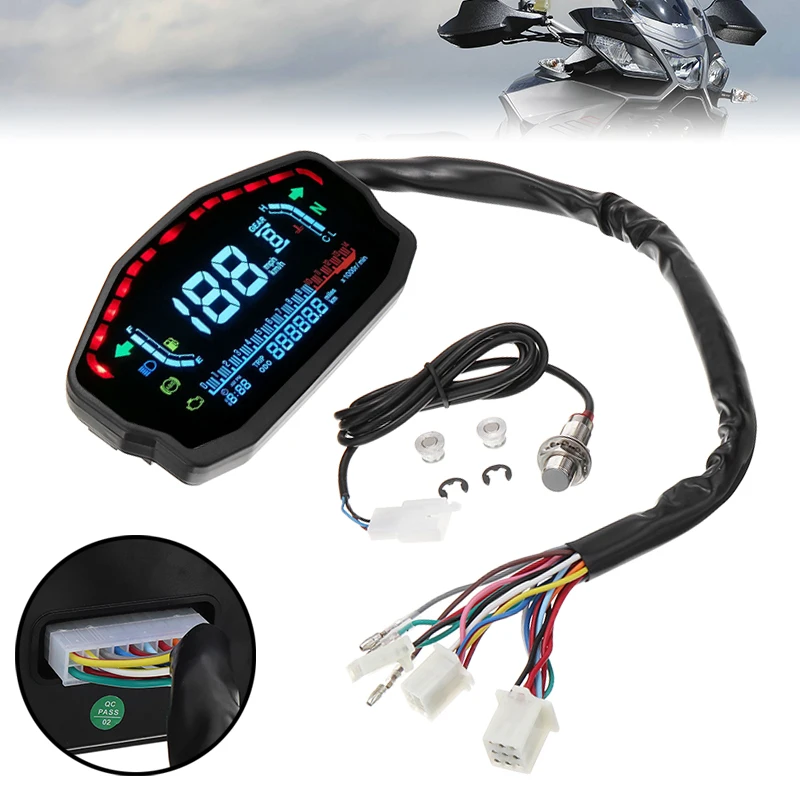 

Mayitr 1pc Universal LED LCD Speedometer Digital Backlight Odometer Gauge For BMW Honda Kawasaki for Yamaha