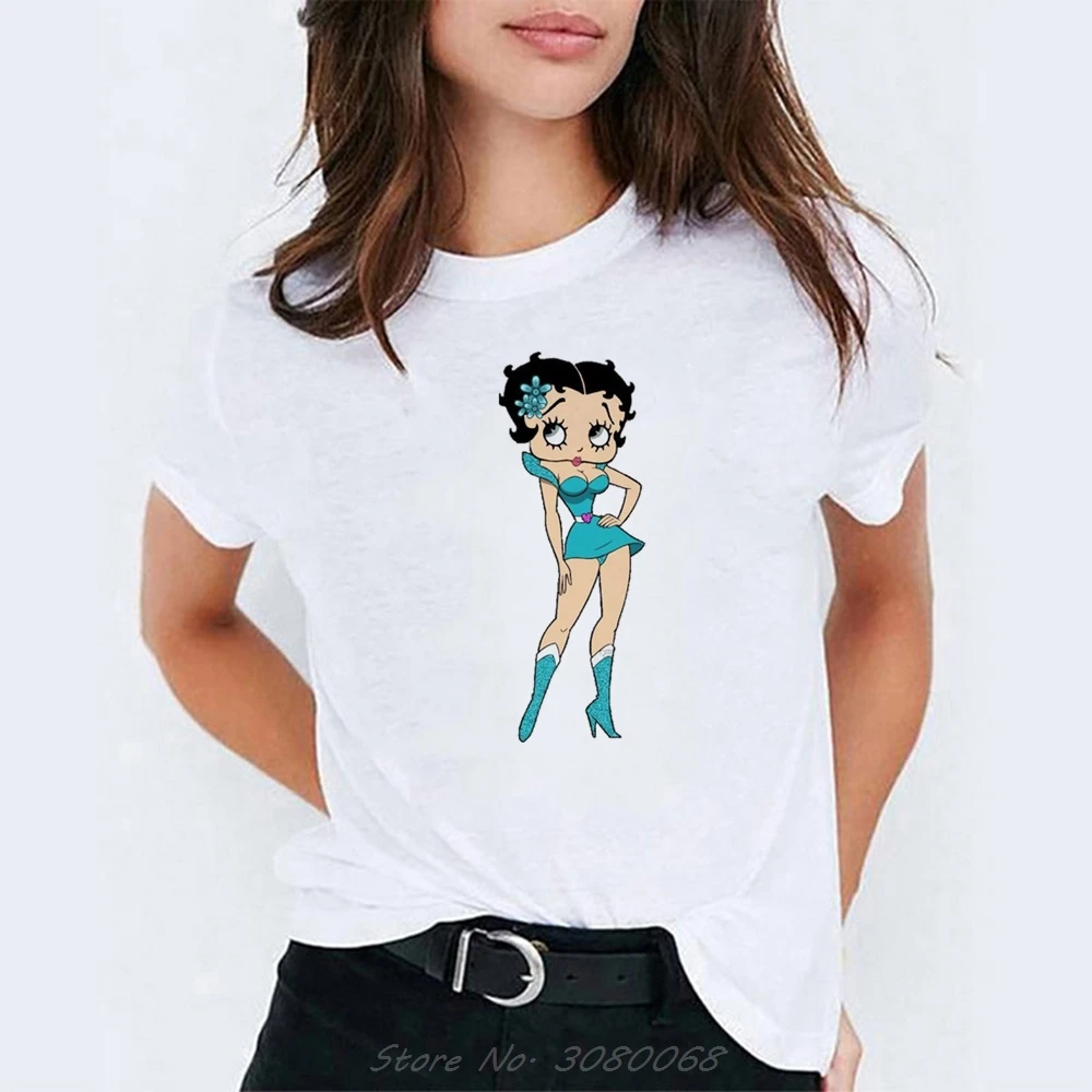 Футболка с рисунком Betty Boop, модная Корейская одежда для пар, хлопковый топ с короткими рукавами и принтом ангела, женская футболка 90s