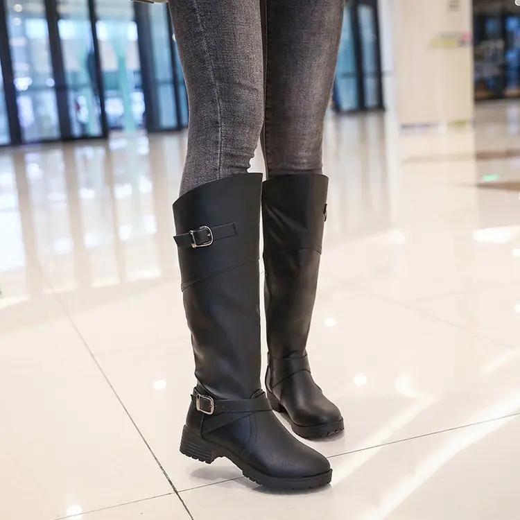 

Winter Zipper Boots for Women with Belt Buckles Versatile Leather
