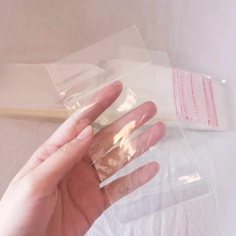 100pcs Long Resealable Clear Plastic Bags Hair Extensions Packaging Hanging Header Long Transparent Self Adhesive