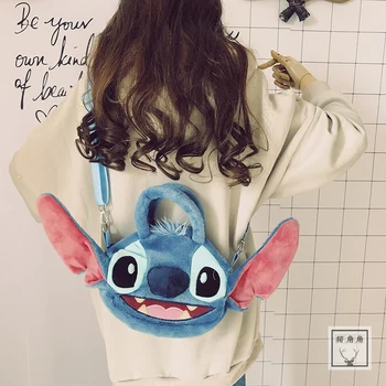 

Cute Blue Stitch Fashion Anime Plush Shoulder Bags Soft Cartoon Tote Casual Handbag Fluffy Dolls Phone Bag Girls New