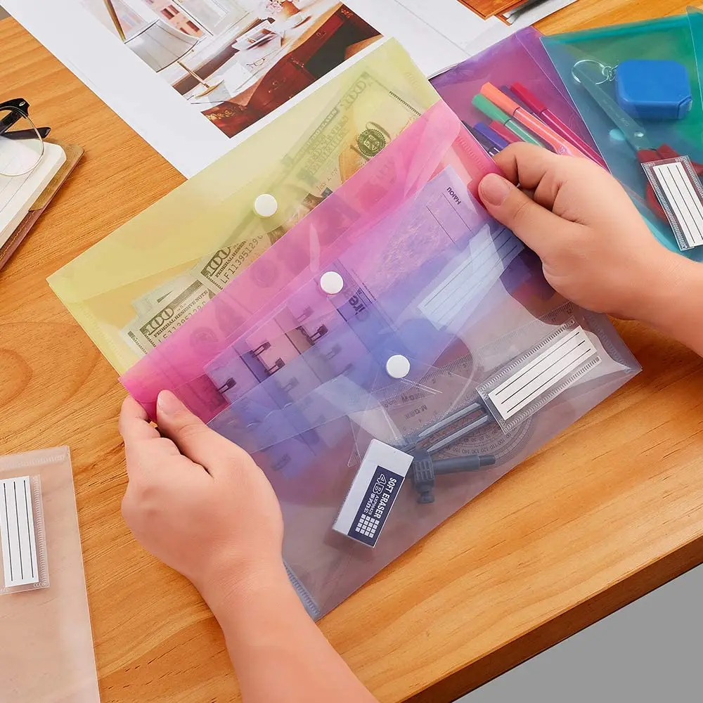 A6 Clear Envelopes File Folder Bill Bag Pencil Case with Label Pocket for School Office Home Use 5 Packs file bag office folder binder folder