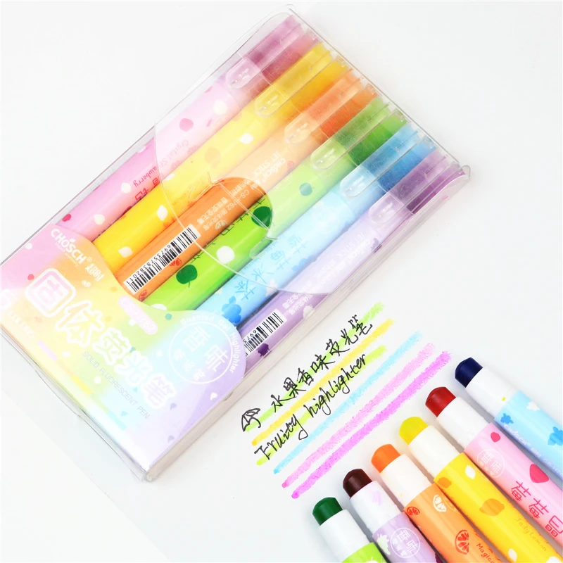 Fruit scented highlighter marker pen solid rotating retractable children's art painting
