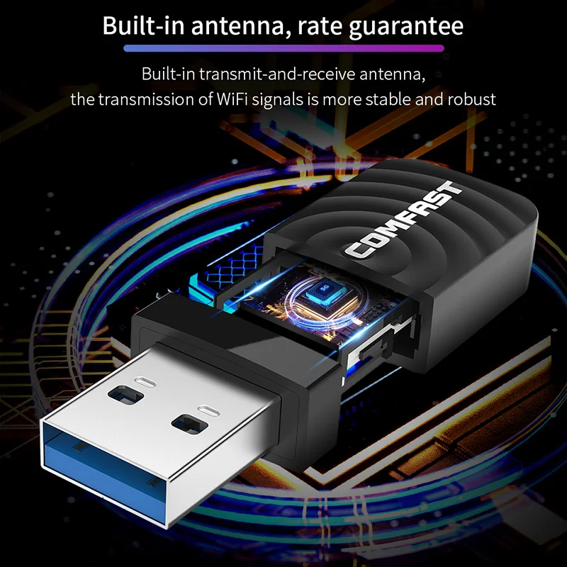 Comfast WiFi адаптер AC1300Mbps USB3.0 Dongle Беспроводной 5 ГГц/2,4 ГГц двухдиапазонный 802.11AC Wi-Fi USB для ПК/рабочего стола/ноутбука Windows
