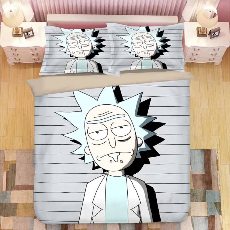 2 Rick and Morty 3D Bedding Set Duvet Covers Pillowcases Rick Sanchez Adult Animation Comforter Bedding Sets Bedclothes Bed Linen - Цвет: 2