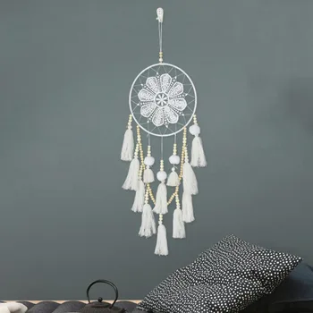 

New Handmade Fringe Dream Catching Net Hanging Flower Pattern Dream Catching Hairball Net Wind Chimes Home Art Craft Decoration