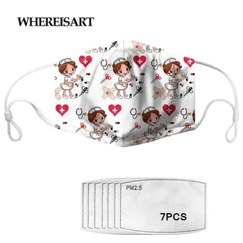 

WHEREISART Drop Shipping 2020 Mask with 7 Filters White Cute White Top Women Dustproof Elastic Mouth Cover Face Mask Girl Masks