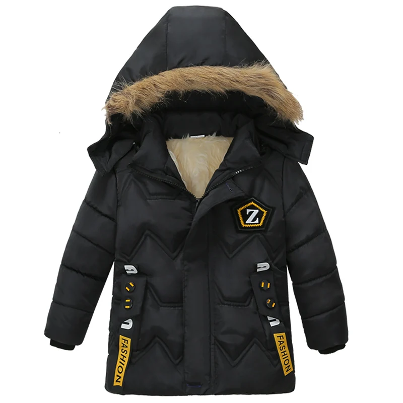 Зимнее простое Модное детское пальто плотное теплое пальто для маленьких мальчиков 1-5 лет, куртка детская одежда - Цвет: black