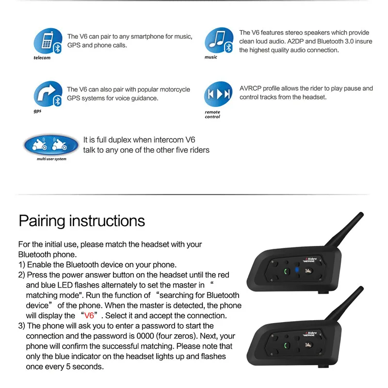Мотоцикл система внутренней связи по Bluetooth для шлема VNETPHONE V6 домофон 6 Riders, 1200 м Беспроводной со встроенным fm-тюнером для мотоциклистов MP3 gps продвижение