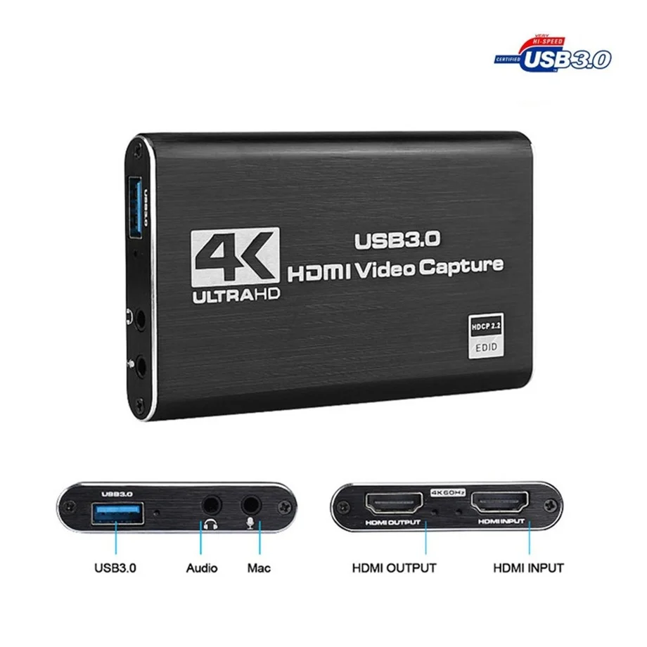 PzzPss 4K USB 3.0 Video Capture Card HDMI-compatible 1080P 60fps HD Video Recorder Grabber For OBS Capturing Game Card Live