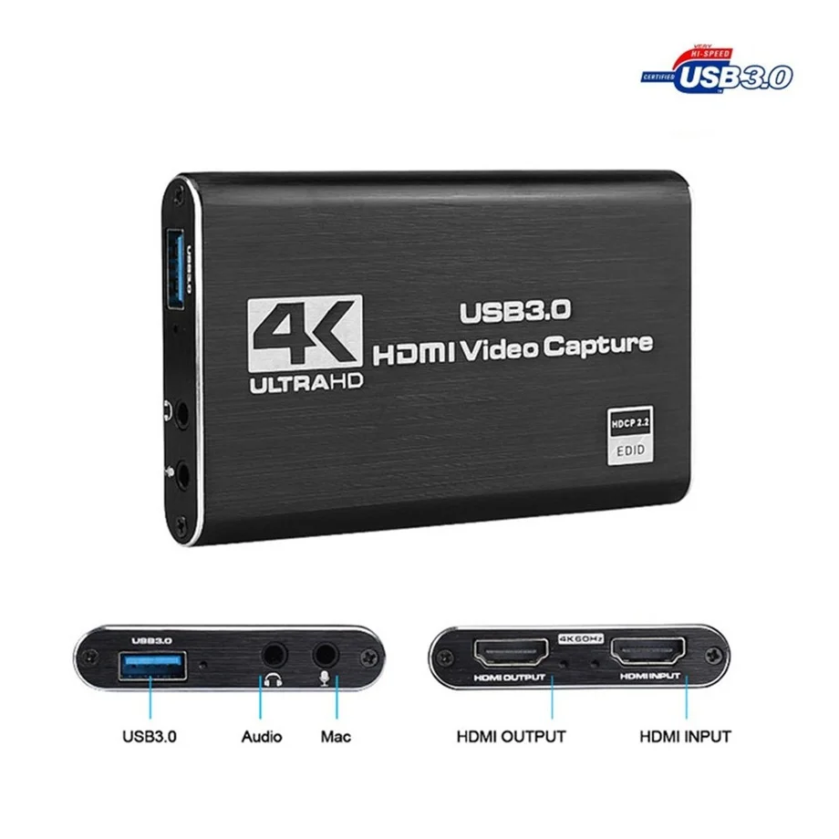 Video Capture Adapter 4K USB 3.0 Video Capture Card HDMI-compatible 1080P 60fps HD Video Recorder For OBS