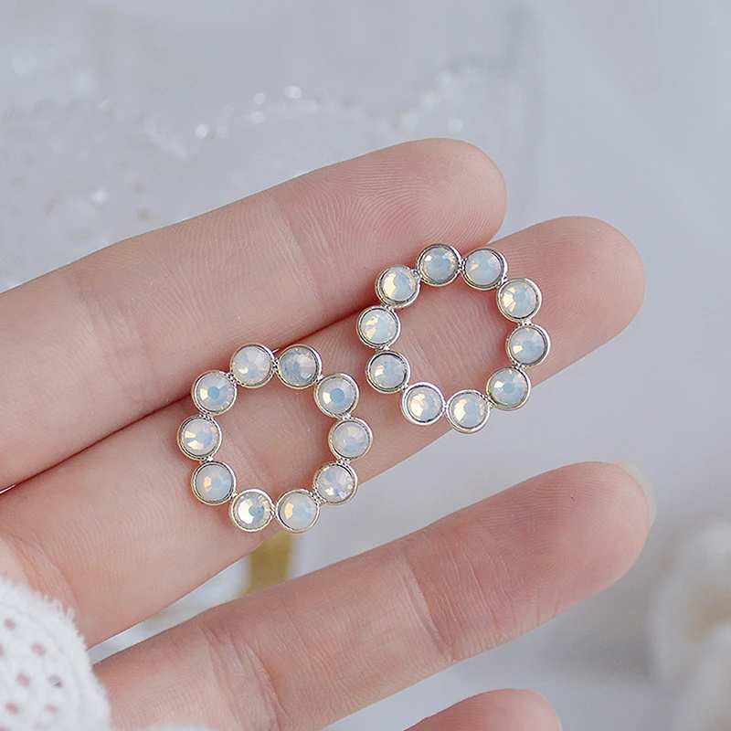 Korean Fashion Round Gemstone Circle Women Earring Romantic 14K Real Gold High Quality Simple Stud Earrings Jewelry Pendant