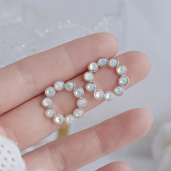 Korean Fashion Round Gemstone Circle Women Earring Romantic 14K Real Gold High Quality Simple Stud Earrings Jewelry Pendant