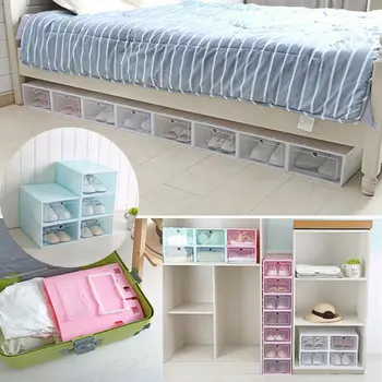

\Plastic Drawer Shoe Home Storage Box Stackable Organiser Clear Foldable