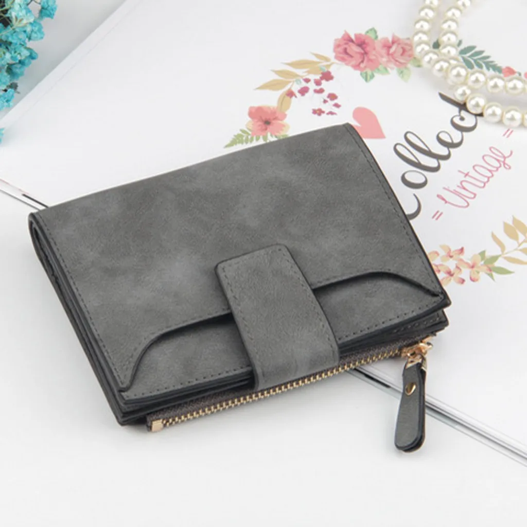 Leather Women Wallet Fashion Trend Solid Color Wallet Short Leather Retro Style Card Bag Cartera Mujer#ew